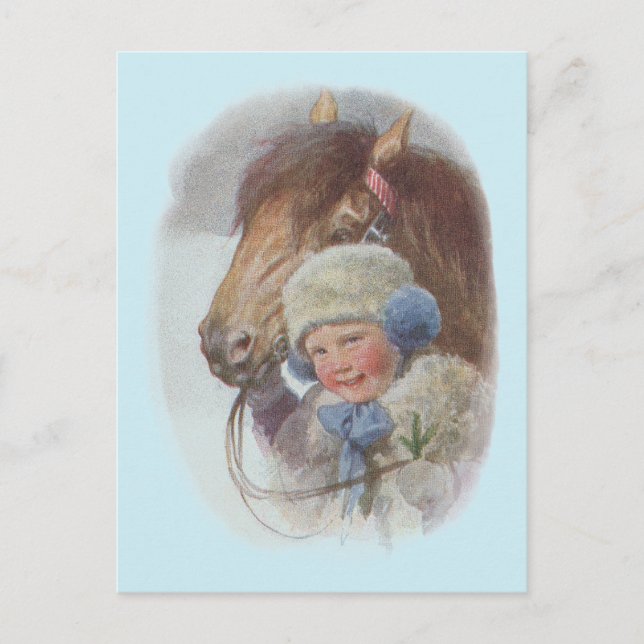 Antikes Vintag Winterponyhof Postkarte (Vorderseite)
