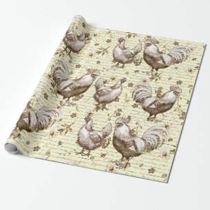 Antikes Vintages Beige Rooster Hen Französisches S Geschenkpapier