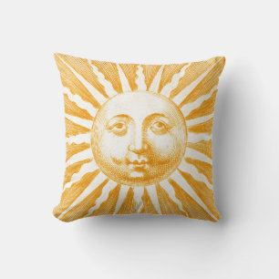 Antikes Vintages goldgelbes Sonnengesicht Kissen