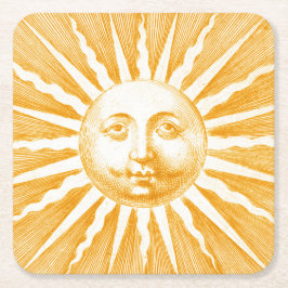 Antikes Vintages goldgelbes Sonnengesicht Rechteckiger Pappuntersetzer