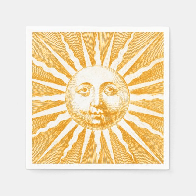 Antikes Vintages goldgelbes Sonnengesicht Serviette (Vorderseite)