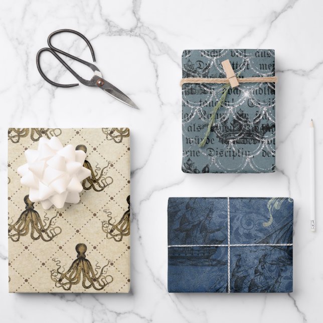 Antikes Vintages Nautik Geschenkpapier Set (Vorderseite)