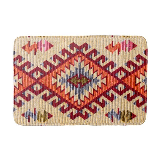 Antikes Vintages Orientalisches Rotes Beige Kilim  Badematte (Vorderseite)