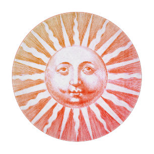 Antikes, Vintages, rotes Sonnenbild Schneidebrett