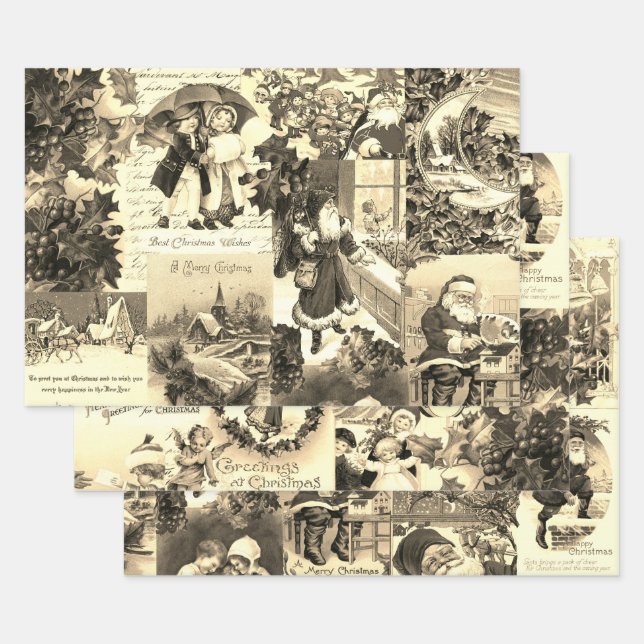 Antikes Vintages Viktorianisches Weihnachtsfest Geschenkpapier Set (Set)
