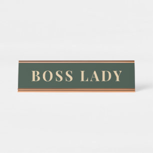 Antikes Waldgrün-Boss-Lady-Schreibtisch-Einzelstüc Schreibtischnamensplakette
