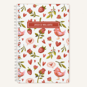 Antikes Wasserfarben-Blumenmuster mit roten Rosen  Notizbuch