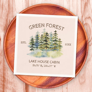 Antikes Wasserfarben-Cabin-Lodge im nebligen grüne Serviette