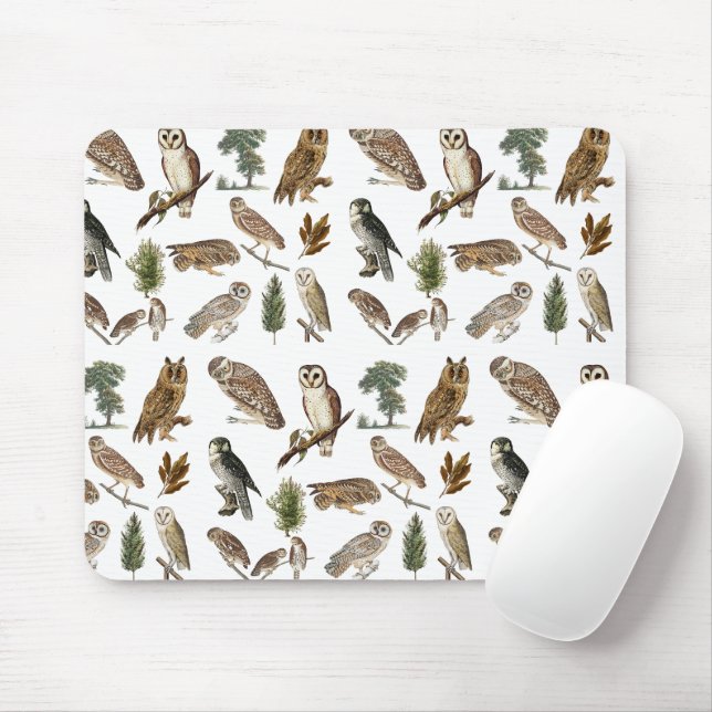 Antikes Wasserfarben-Waldmuster mit Eule Mousepad (Mit Mouse)
