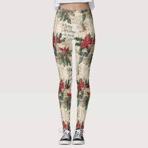 Antikes Weihnachts-Stechpalmen-Muster Leggings
