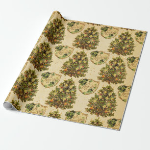Antikes Weihnachtsbaum-rotes frohe Weihnacht-Gold Geschenkpapier