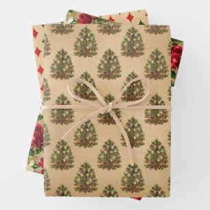 Antikes Weihnachtsmuster Geschenkpapier Set