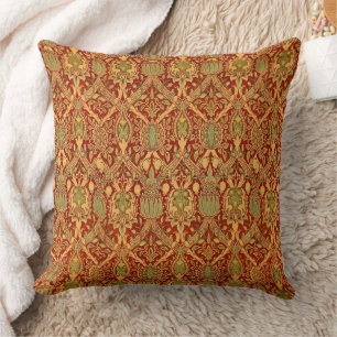 Antikes William-Morris-Muster Rot Türkis Gold Kissen