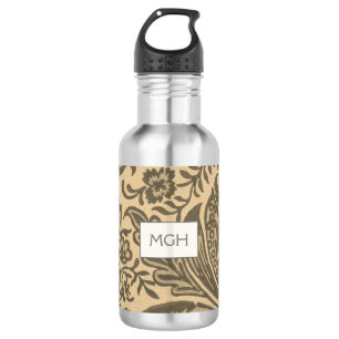 Antikes William Morris Sepia Botanisches Monogramm Edelstahlflasche