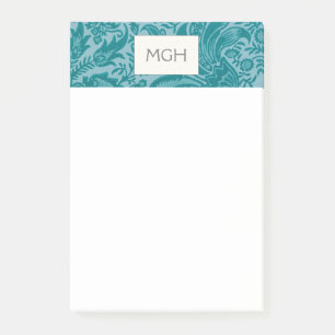 Antikes William Morris Teal Botanisches Monogramm Post-it Klebezettel