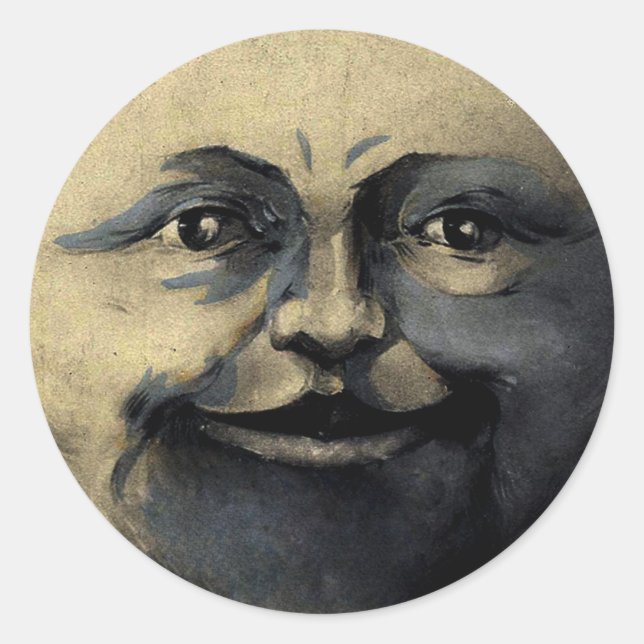 Antikes Zauberhaftes Moon-Gesicht Runder Aufkleber (Vorderseite)