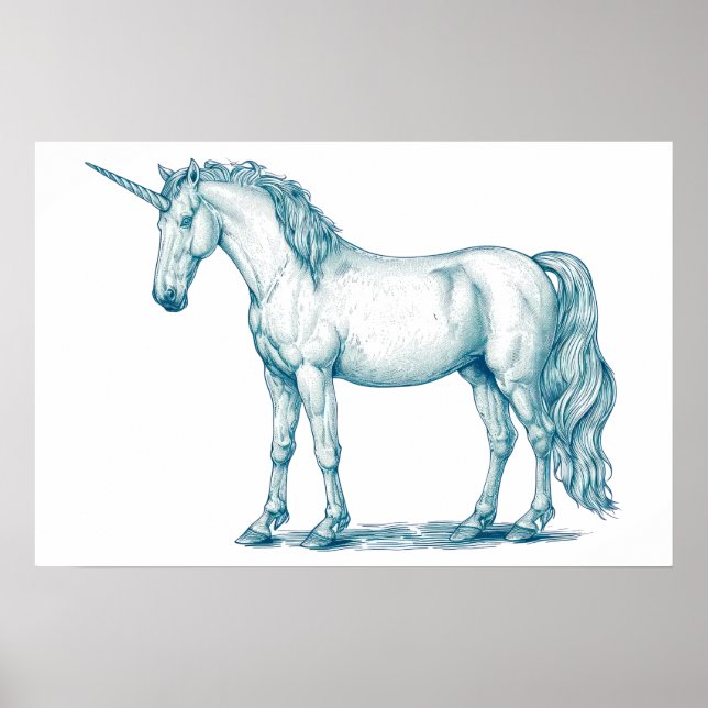 Antikes zeichn eines Einhorns Poster (Vorne)