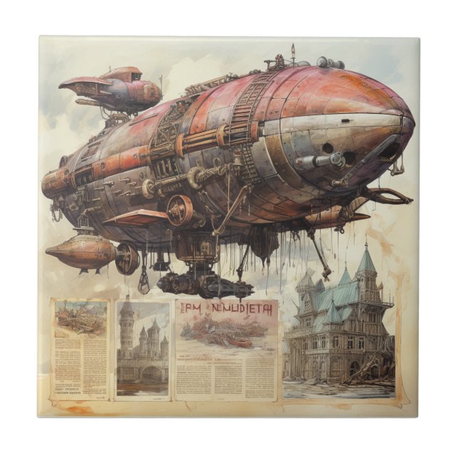 Antikes Zeppelin-Kupfer-Messing-Luftschiff Fliese (Vorderseite)