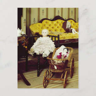 Antikes Zimmer mit Puppen und Weidenkinderwagen Postkarte
