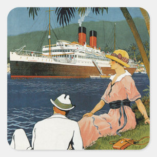 Antilles Kreuzfahrt Kunst im Vintage-Stil Quadratischer Aufkleber