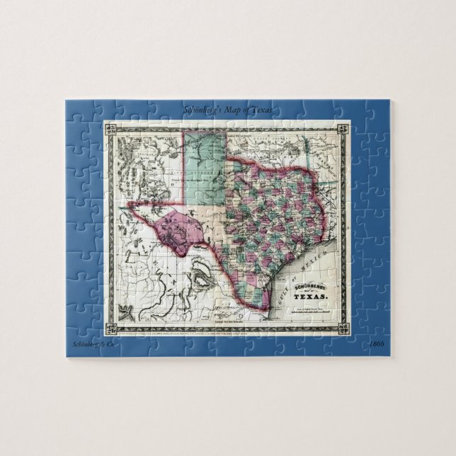 Antiquarian-Karte 1866 von Texas durch Schönberg (Horizontal)