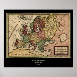 Antiquariat 1721 Karte Europas von Herman Moll Poster