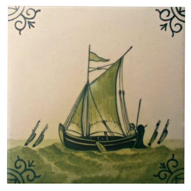 Antiquariat Hollins Delft Schifffahrt Tile #1 Repr Fliese (Vorderseite)