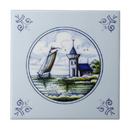 Antiquariat Landschaftlich Delft Blue Multicolor T Fliese