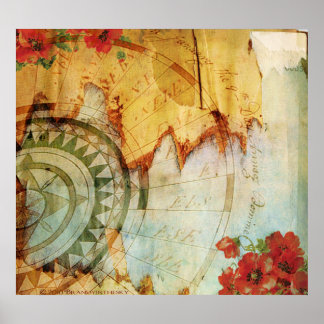 Antiquariat mit Compass und Poppies Poster