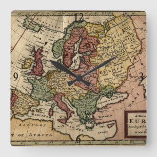 Antiquarische Europakarte von 1721 von Herman Moll Quadratische Wanduhr
