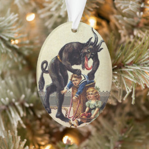 Antiquarischer Gruseliger Krampus und Kinder Ornament