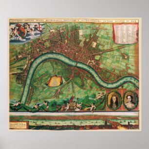 Antiquate Straßenkarte von London, England aus dem Poster