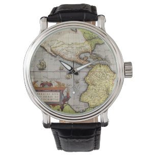 Antiquate Weltkarte die Amerikas von Abraham Ortel Armbanduhr