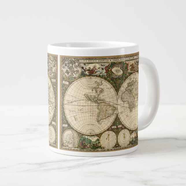 Antique 1660 Weltkarte von Frederick de Wit Jumbo-Tasse (Vorderseite Rechts)