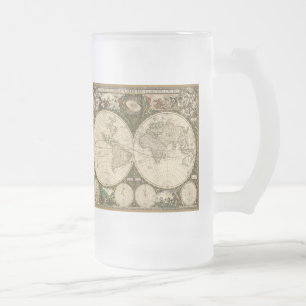 Antique 1660 Weltkarte von Frederick de Wit Mattglas Bierglas
