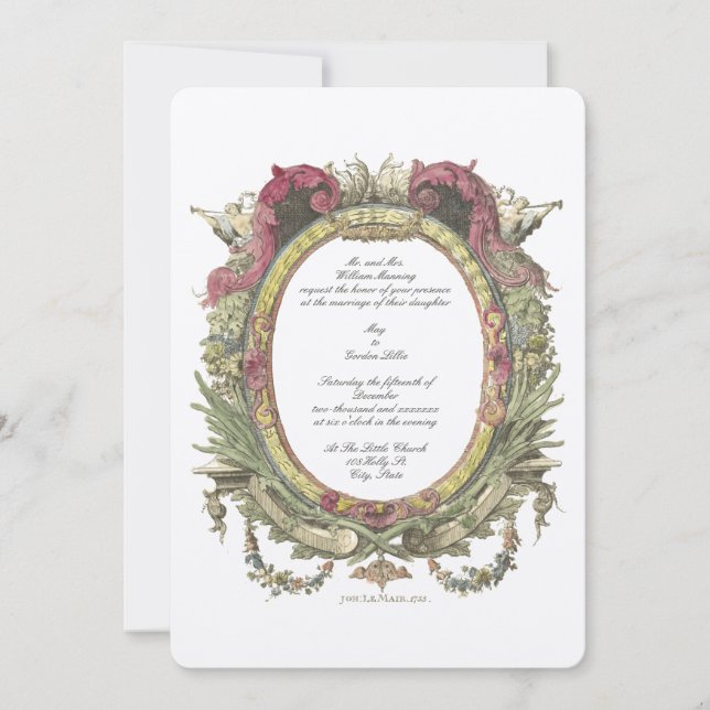 Antique 1755 Rococo Baroque Floral Oval Invitation (Devant)