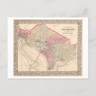 Antique 1868 Map of Washington, DC Postkarte