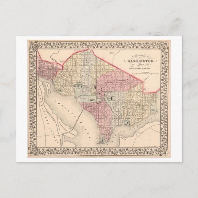 Antique 1868 Map of Washington, DC Postkarte (Vorderseite)