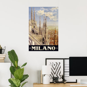 Antique affiche de voyage Milan Italie 1920