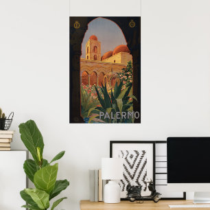 Antique affiche de voyage Palerme Italie 1920