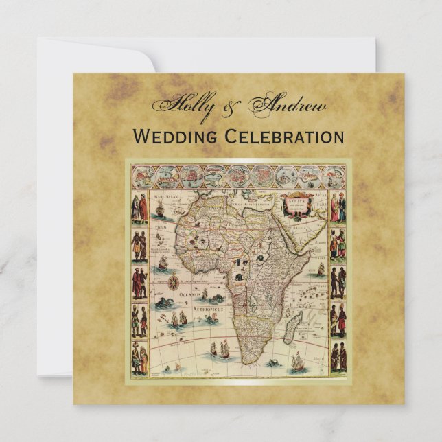 Antique Africa Map Not BG SQ Wedding Einladung (Vorderseite)