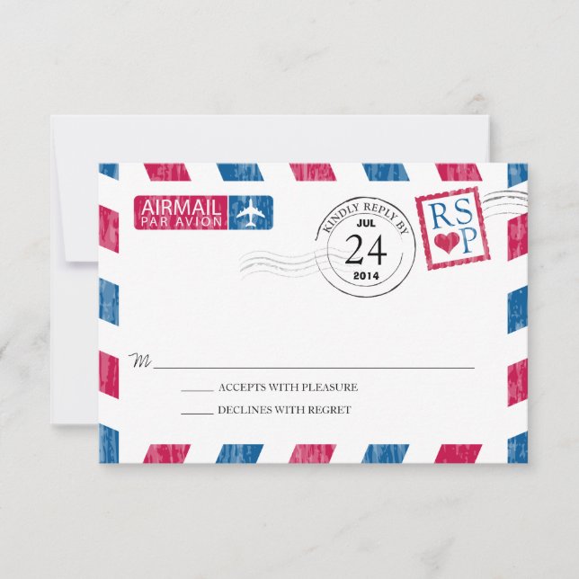 Antique Airmail Wedding RSVP Karte (Vorderseite)