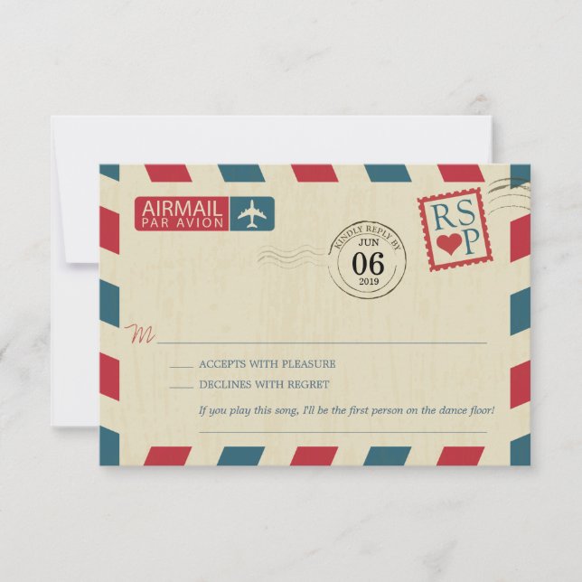 Antique Airmail Wedding RSVP Karte (Vorderseite)