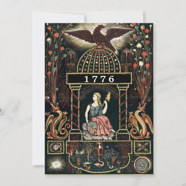 Antique American Fire Works und 4. Juli Karte (Vorderseite)