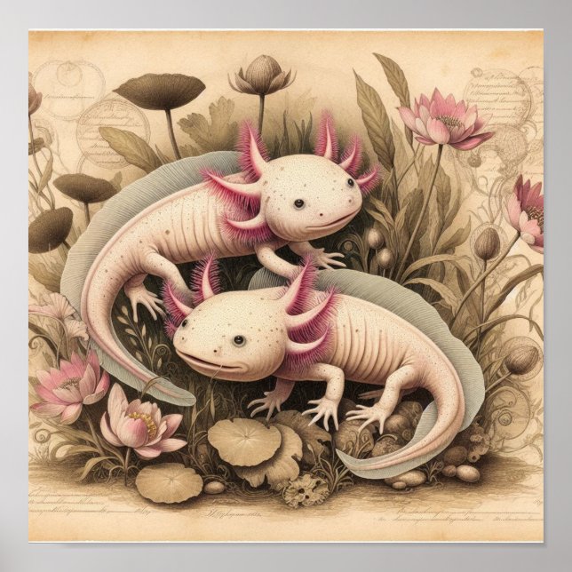 Antique Axolotl Poster with Scientific Plant  (Vorne)