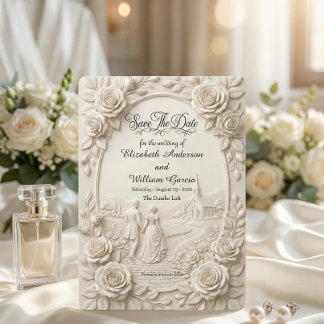 Antique Baroque Ivory Scenic Vignette Save The Date
