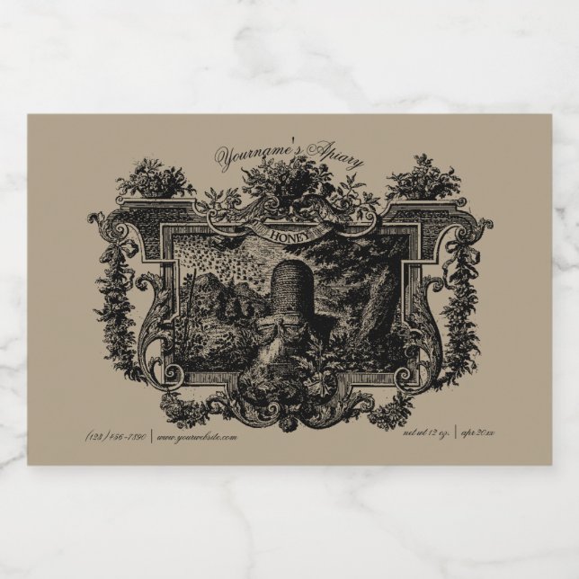 Antique Beehive Baroque Miel Étiquette Modèle (Étiquettes simples)