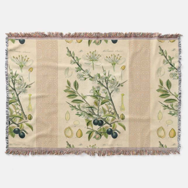 Antique Blackthorn Botanische Print Blume Berry Decke (Vorderseite)