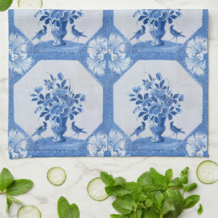 Antique Bleu Oiseaux Delft Floral Serviettes de cu