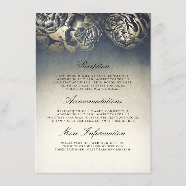 Antique Blue and Gold Hochzeitshilfegänger Begleitkarte (Vorderseite)